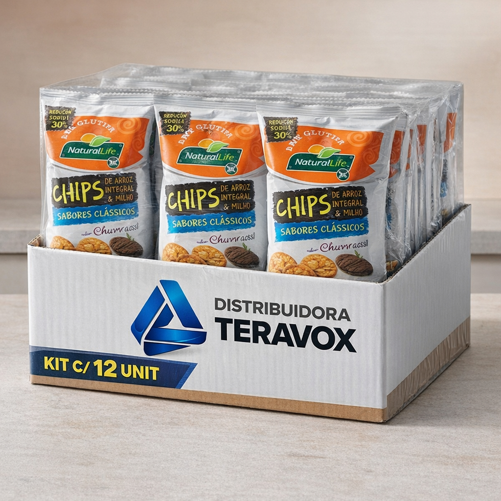 Chips de Arroz Integral Sabor Churrasco 70g Kit com 12 Unidades – Snack Crocante e Sabor Defumado
