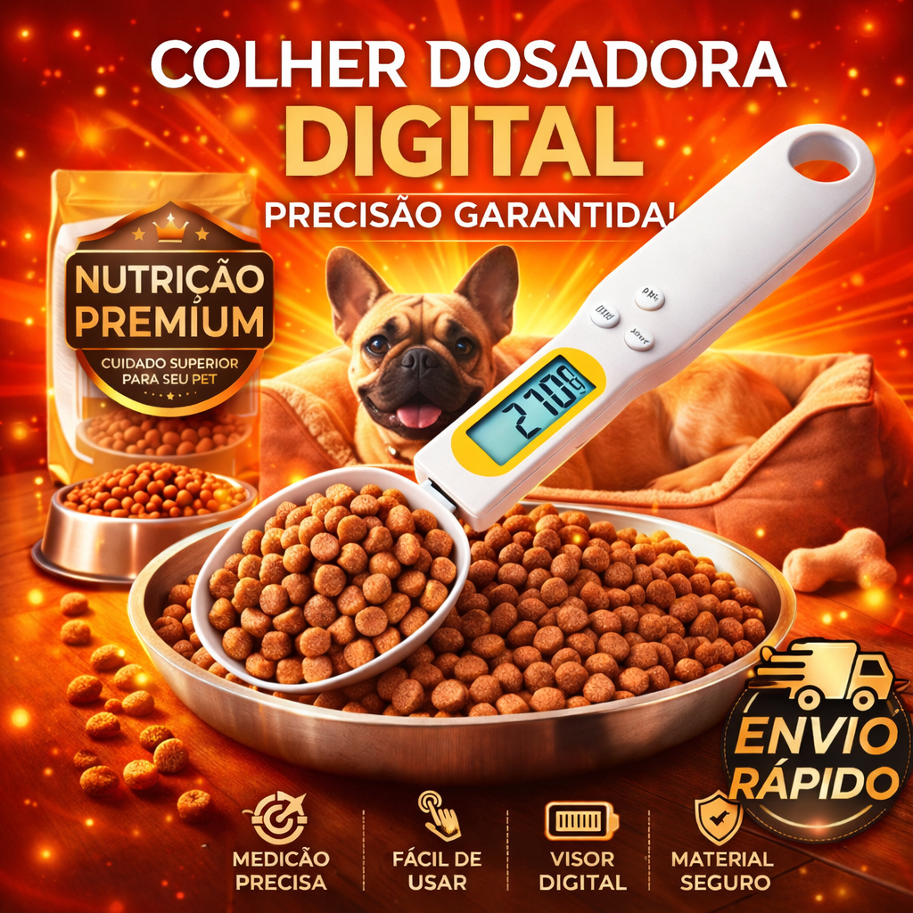 Colher Balança Digital Cozinha Ração Pet Medidor Preciso 500g Pegador Alimento Portátil Prática