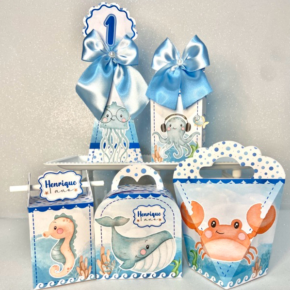 Kit Caixinhas Personalizadas Fundo do Mar Menino /Mimos/Lembrancinhas/Caixinhas/Infantil/Kit festa/Aniversario/Decoração