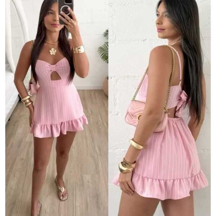vestido macaquinho feminino fresquinho curto, listrado de alça