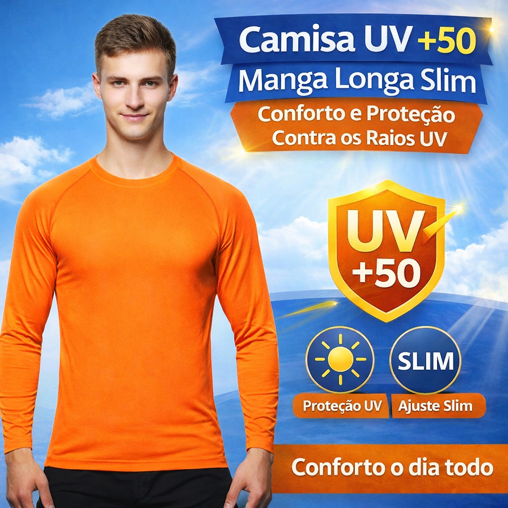 Camisa Uv +50 Manga Longa Slim Segunda Pele, Térmica, Proteção Solar