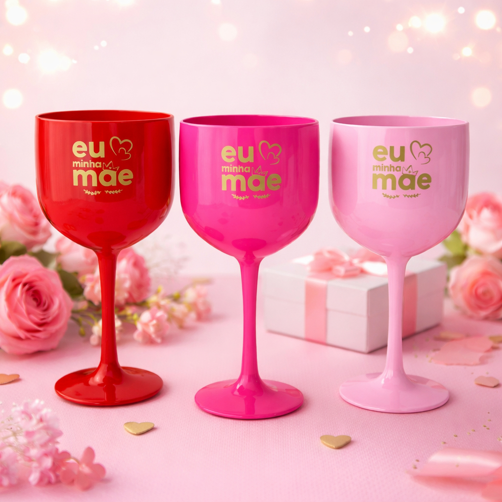 Kit 03 Taças Gin Acrílico *Eu Amo Minha Mãe* 550ml - bebidas, coquetéis, eventos, aniversario