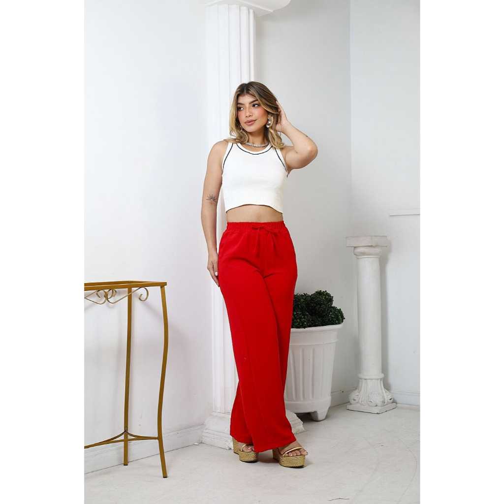 Calça Pantalona Feminina Tecido Duna com Elastico na Cintura calça Flare Folgadinha