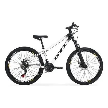 Bicicleta GTI Wolfline Aluminio Aro26 21V Rodas Vmaxx - Preto Branco