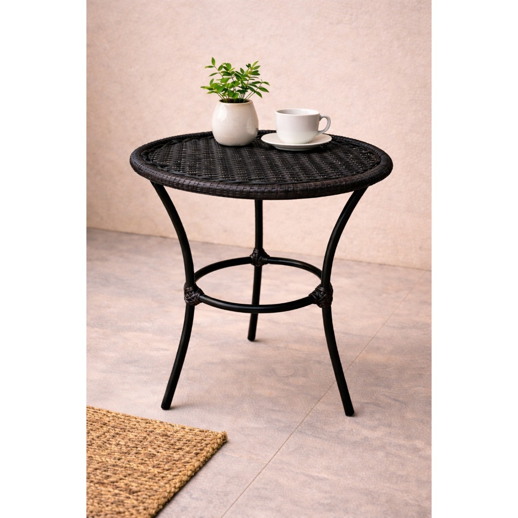 Mesa De Centro Redonda Junco Sintético Chocolate Marrom Sala Jardim Resistente Durável Promoção em Oferta na Shopee