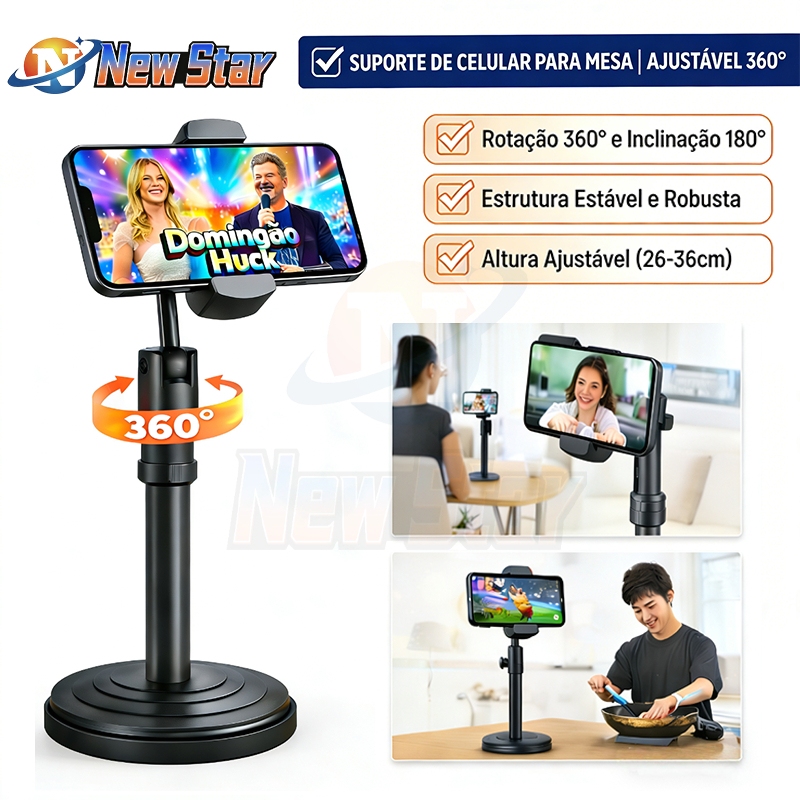 New Star Suporte De Celular Tripé Para Mesa Ideal Para Gravação de Vídeos Mini Pedestal Ajustável 360°