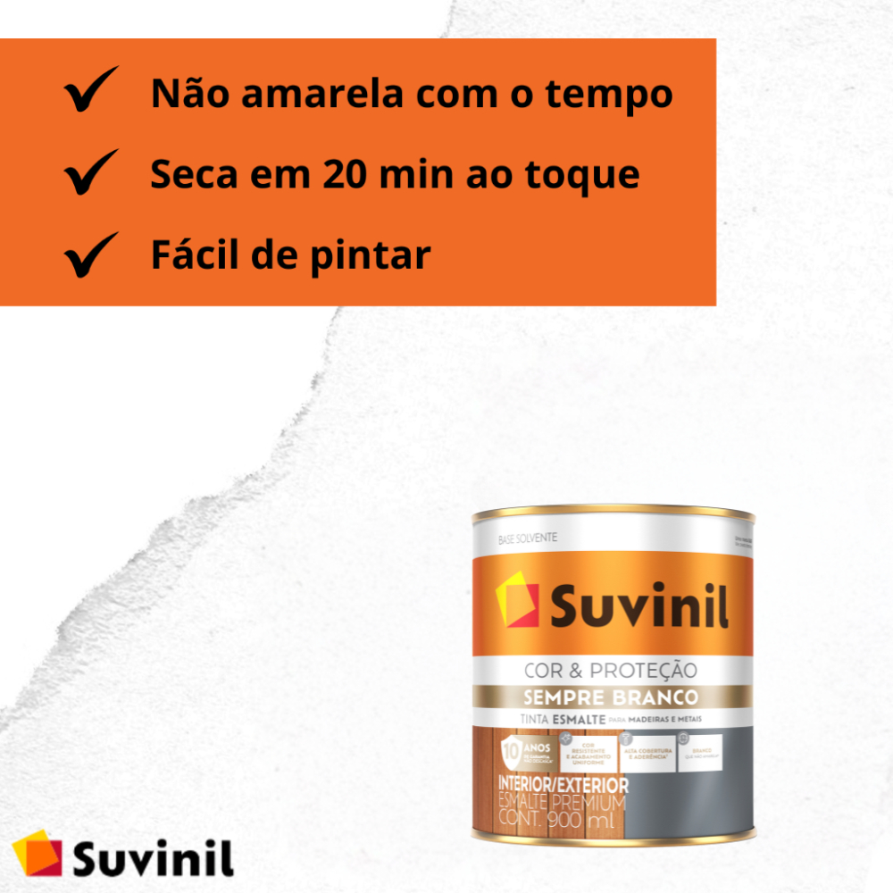 Tinta Esmalte Sempre Branco Acetinado, Brilhante ou Fosco 900ml Suvinil — imagem 2 de 2