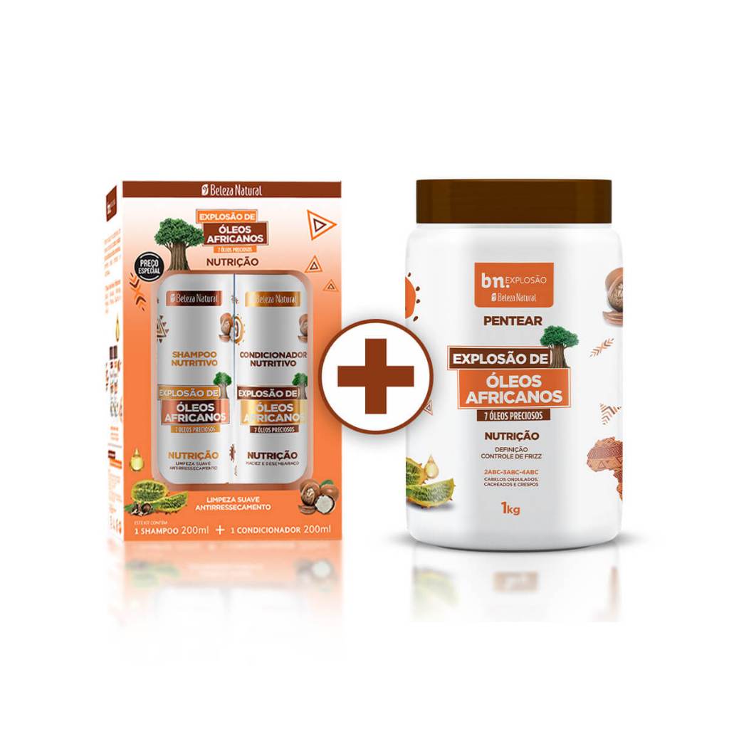 Kit Duo Shampoo, Condicionador, Creme para Cachos Explosão de Óleos Africanos 1Kg – Beleza Natural em Oferta na Shopee