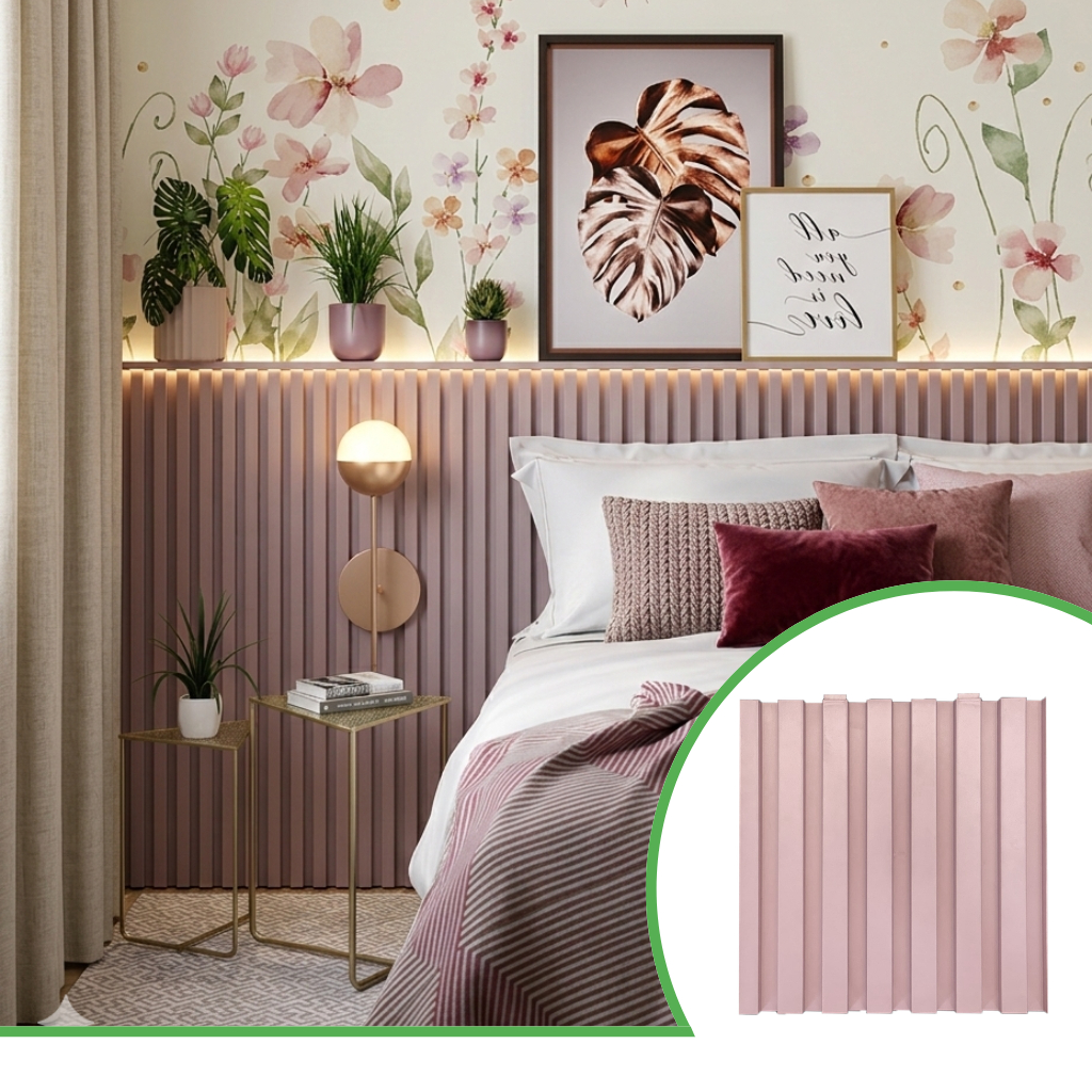 Kit 6m² Painel Ripado Nude Rosê 30x30 - 66 peças | Anti-impacto | Autocolante