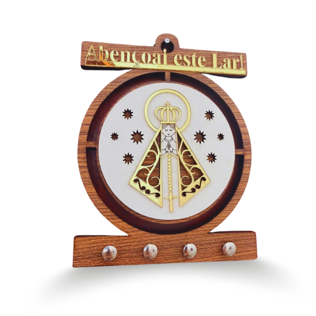 Porta-Chaves Nossa Senhora Aparecida “Abençoai Este Lar” em Oferta na Shopee