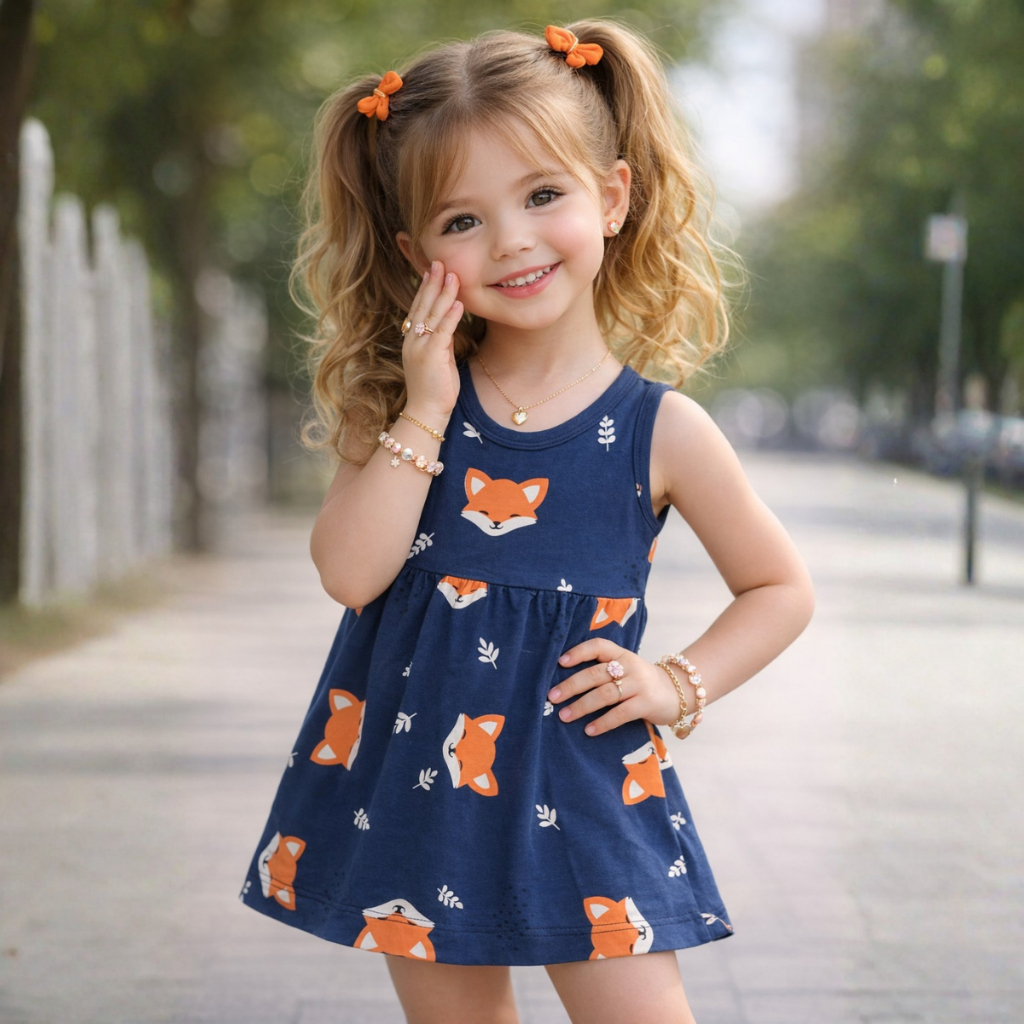 Vestido Infantil Estampado Raposinha | Vestido Infantil Tamanho 1 ao 10 | Vestido Confortável e Fresquinho