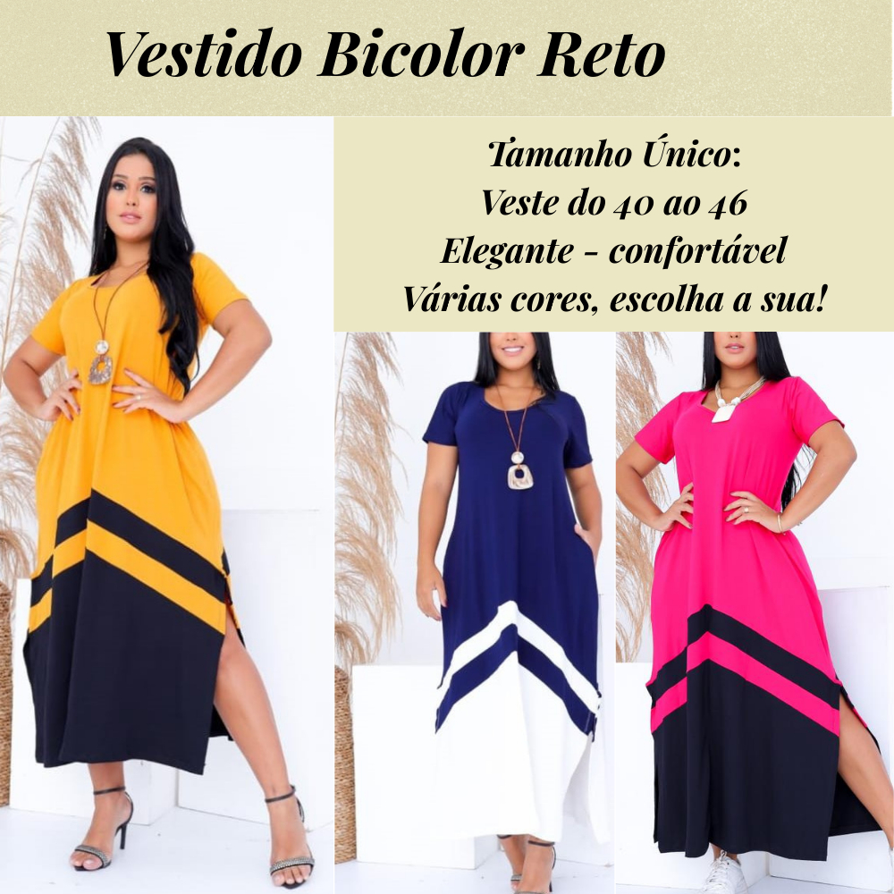 Vestido Bicolor Reto Vestido moda evangelica Vestido moda cristã Vestido Elegante Vestido casual Vestido Confortável