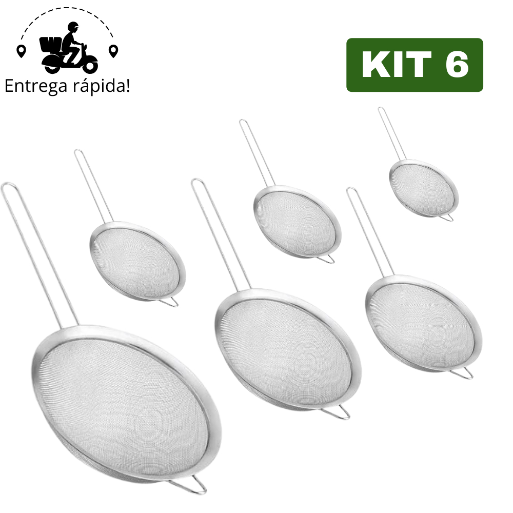 Kit 6 Peneira Coador de Aço Inoxidável Utensílios de cozinha para Cozinha Peneiras de 6 Tamanhos