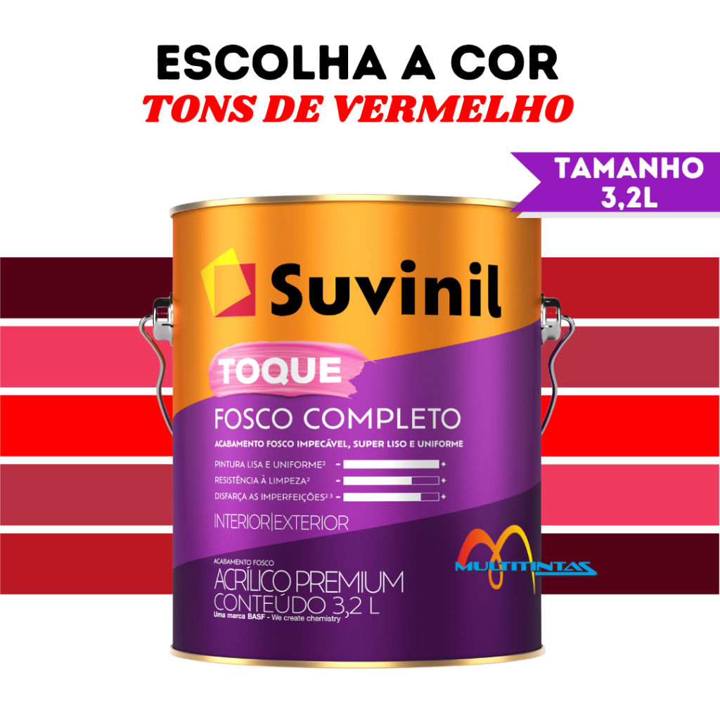 Tinta Acrílica Fosco 3,2l Tons De Vermelho Parede Toque Fosco Completo Suvinil