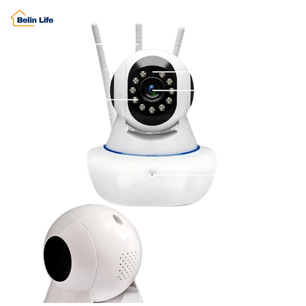 Câmera IP WiFi 360 câmera iP robô 3 antenas visão noturna full HD Sistema microfone áudio em Oferta na Shopee