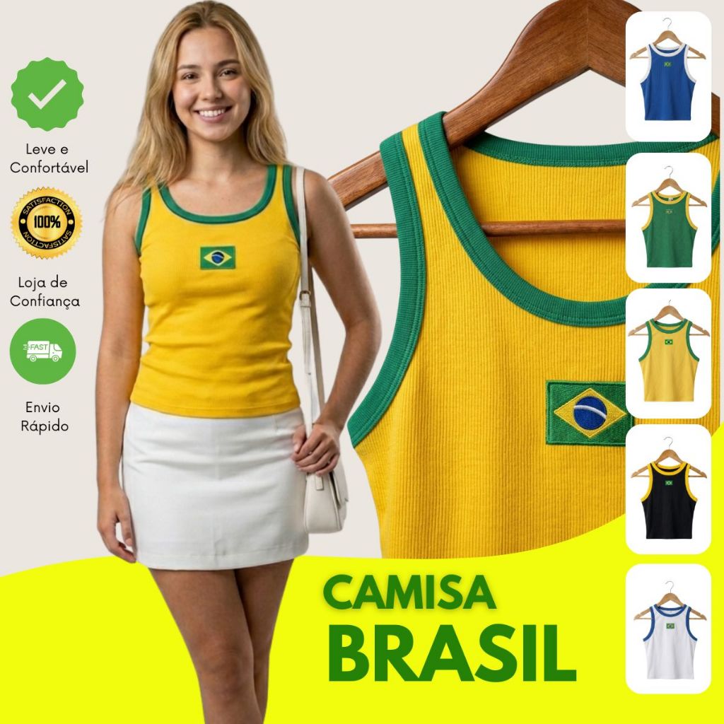 Blusa Brasil Feminina Ribana Bordada em Oferta na Shopee