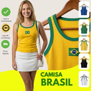 Blusa Brasil Feminina Ribana Bordada em Oferta na Shopee
