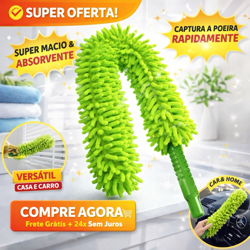 Espanador Microfibra Eletrostático Nobre Verde Flexível – Limpeza Prática e Eficiente