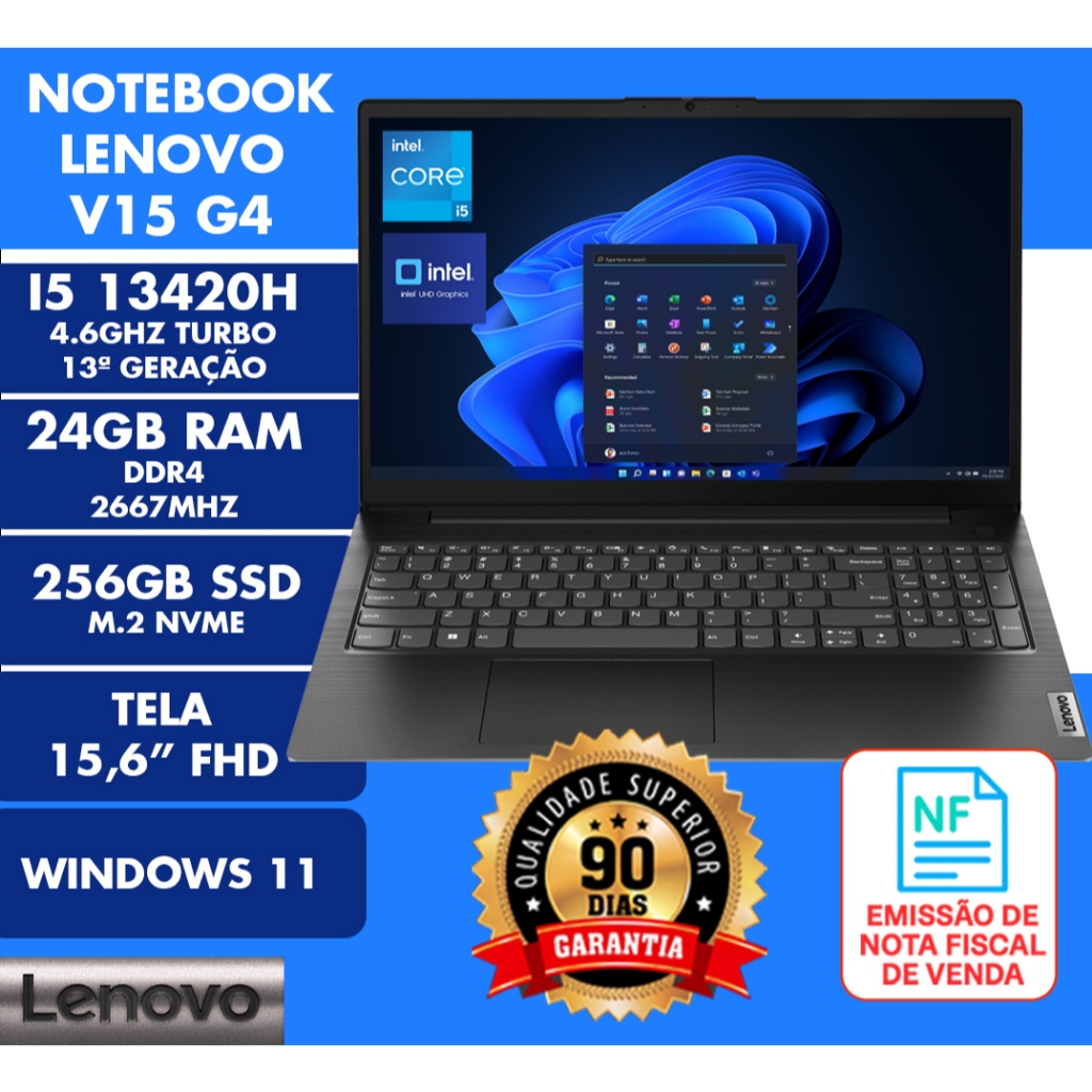 NOTEBOOK LENOVO V15 G4 IRU - i5 13420H / 24GB RAM / 256GB SSD NVME / 15,6" FHD / W11 PRO