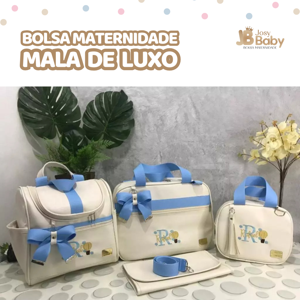 kit Bolsa maternidade personalizada 4 peças Mala de Luxo para Mamãe e Bebê com Mochila 2 em 1, Menino/Menina