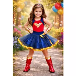 Fantasia Mulher maravilha Infantil Heroína Poderosa Menina – Body + Saia Tutu Luxo | Festa, Carnaval, Aniversário