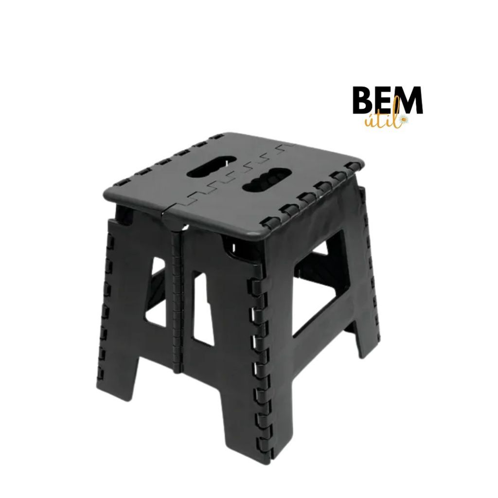Banco De Plástico Dobrável Multiuso Banquinho 100kg Banqueta - ** SOMENTE NA COR PRETO **
