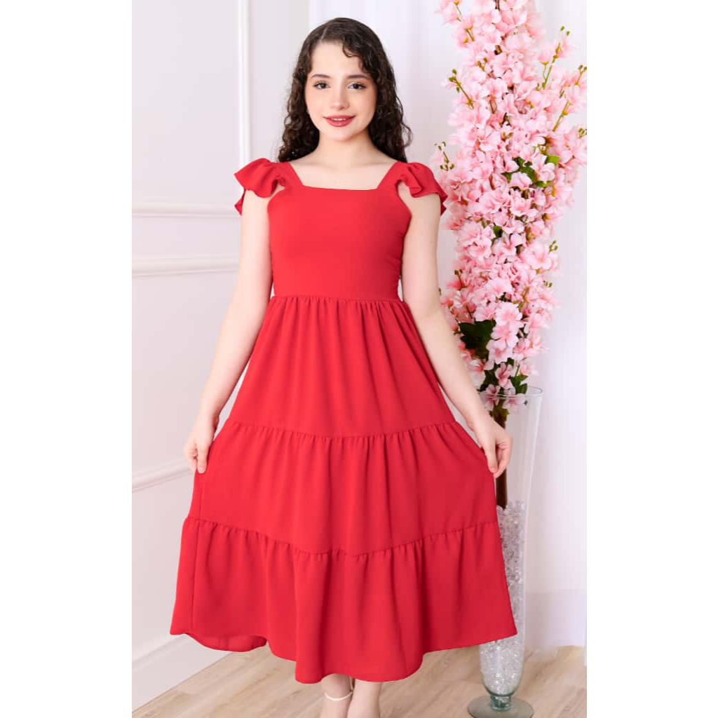 Vestido Infantil e Juvenil Longo 3 Marias Estampado Moda Evangélica Mocinhas Estampa Abacaxi Floral Tucano (Vinf434)