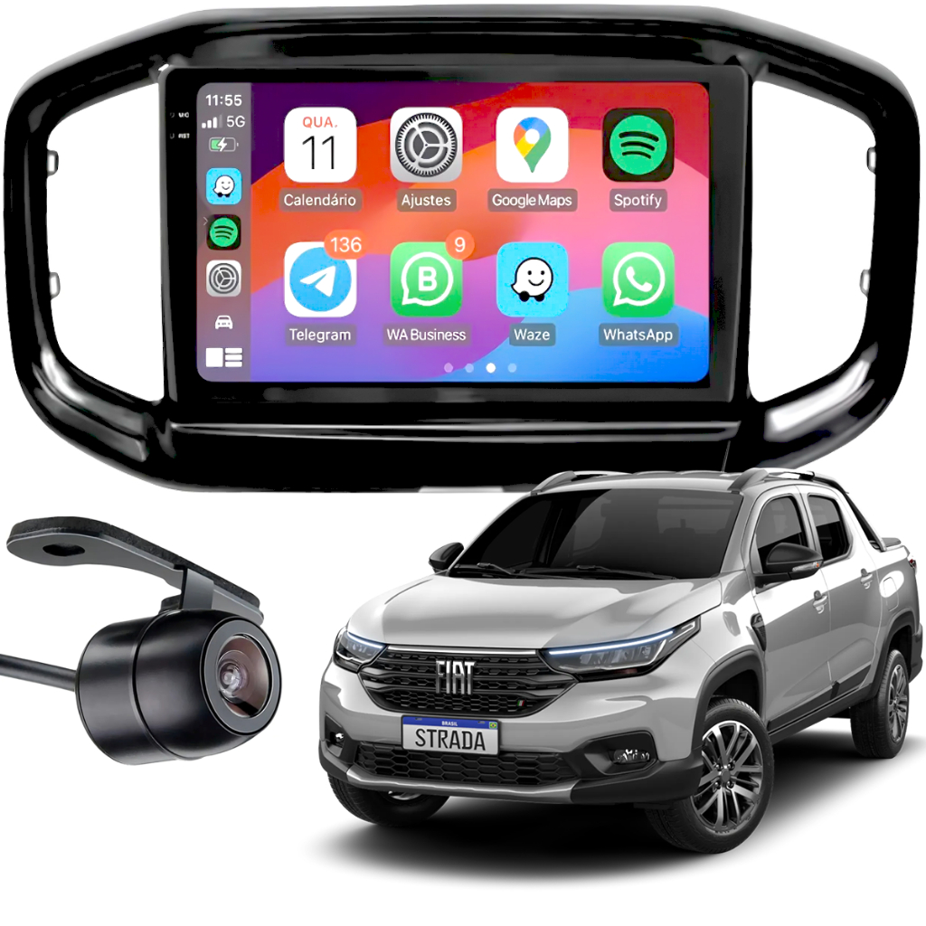 Central Multimídia 9" MP5 CarPlay Sem Fio Bluetooth + Câmera Ré + Moldura Strada 2022-2026 Uppertech em Oferta na Shopee