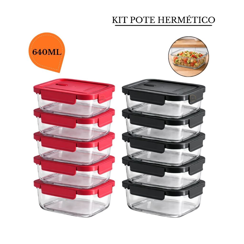 Kit Potes Herméticos Marmita de Vidro 640ml 5 a 10 Unidades em Oferta na Shopee