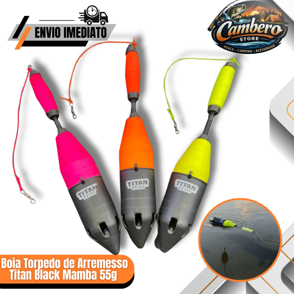 Boia Torpedo de Arremesso Titan Black Mamba 55g para Pesca LANÇAMENTO