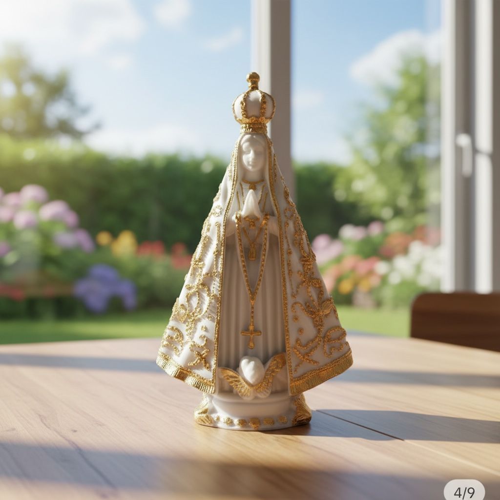 Imagem Nossa Senhora Aparecida Italiana Branca com Dourado Resina Nobre 15cm