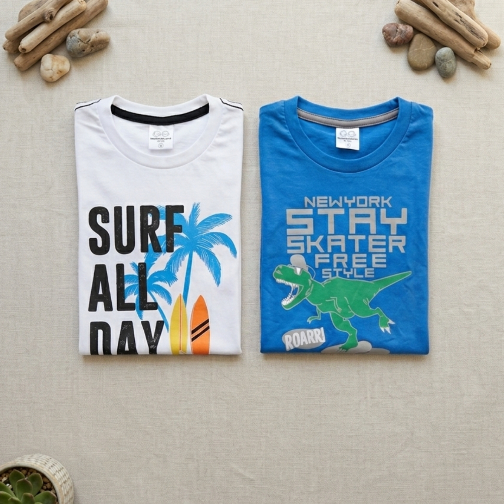 Kit 2 Camisetas Infantil Masculina Algodão Estampada Confortável Moda Menino Tamanho 1ao 8