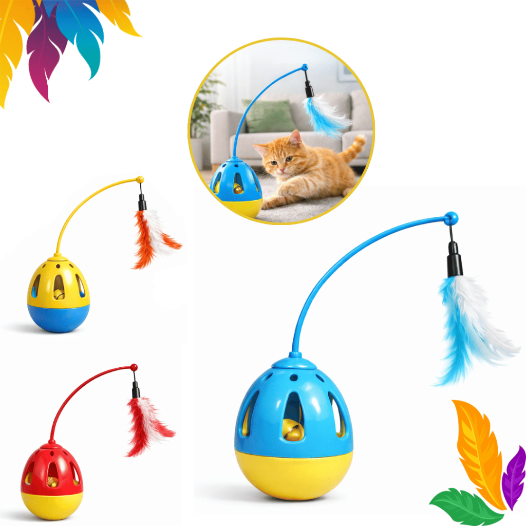 Brinquedo Gato João Bobo com Guizo e Pena 20cm Interativo Anti Estresse Pet Diversão Felina