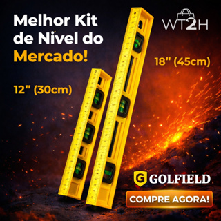 Kit Nível Profissional 12 e 18 (30cm e 45cm) Golfield 3 Bolhas de Precisão, Régua Integrada em Oferta na Shopee