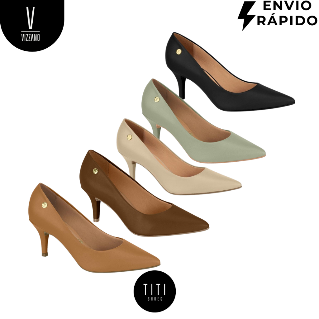 Scarpin Feminino  Vizzano Original Bico Fino Salto Baixo Social Trabalho Clássico em Oferta na Shopee