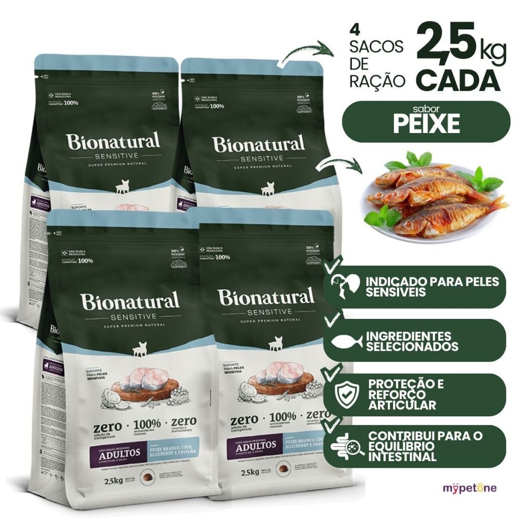 Kit 2 Ração Bionatural Sensitive Peixe Cães Pequenos 2,5kg