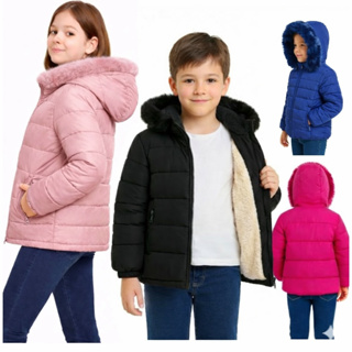 Jaqueta Puffer Infantil Forrada Impermeável Pelucia Capuz Removivel Blusa de Frio 6 a 16 Bobojaco em Oferta na Shopee