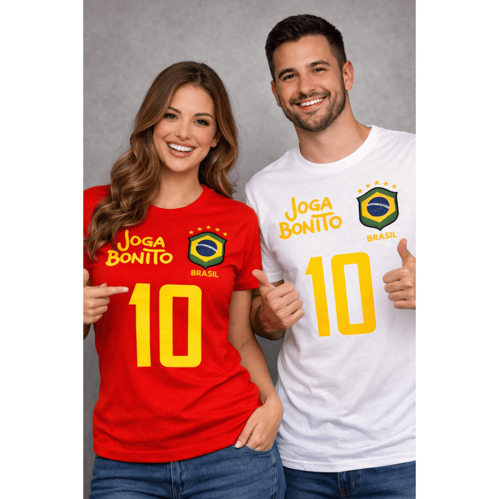 Kit 2 camisetas casal Brasil Joga Bonito 10 casual look casal para copa do mundo uniforme seleção brasileira torcida