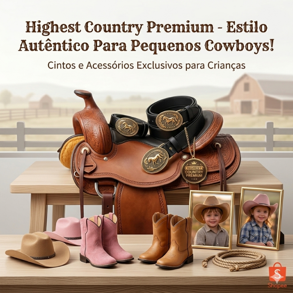 Cinto Country Infantil Ajustável com Fivela Rodeio 🤠 Menino Menina Peão Festa Junina Unissex