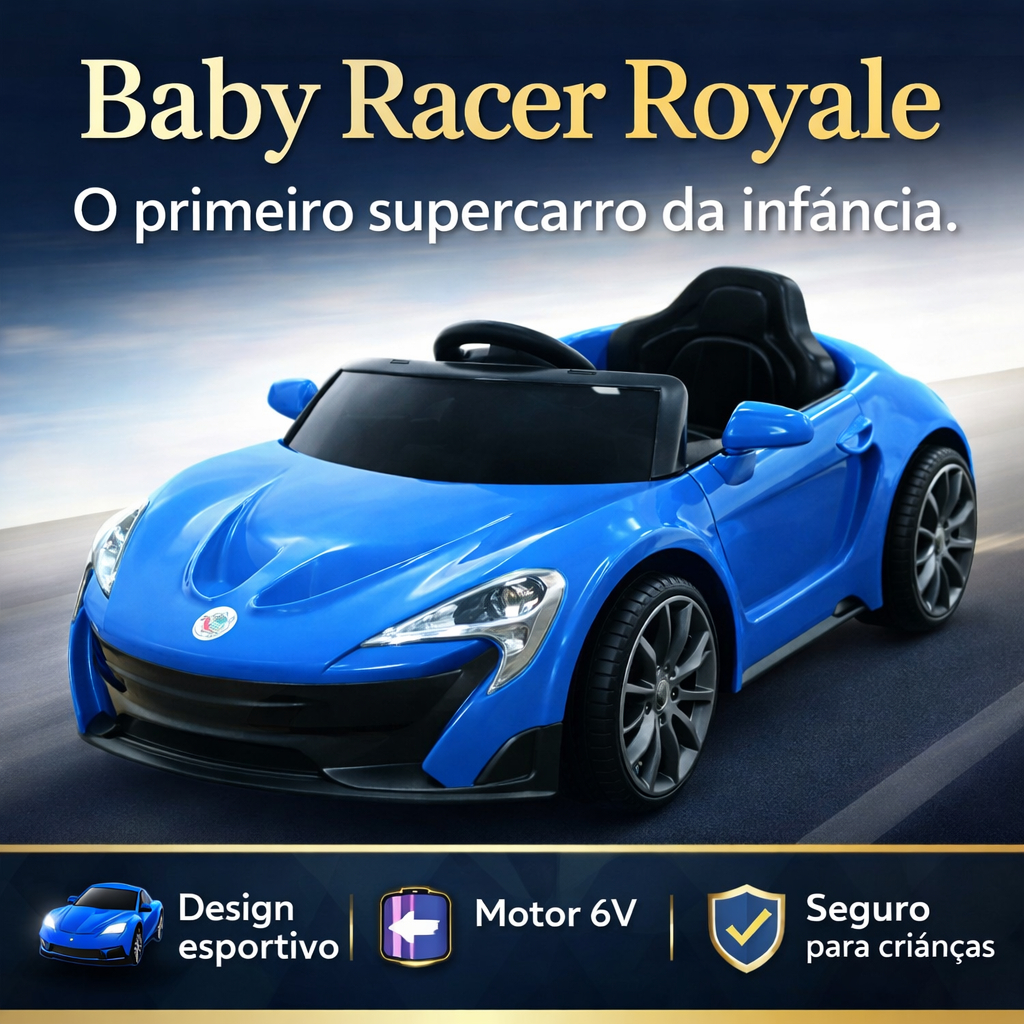 Carro Elétrico Infantil 6V Baby Racer Royale Estilo McLaren Azul 3 a 6 Anos Mini Esportivo com Volante