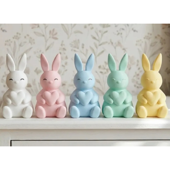 Kit 2 Coelhos Decorativos Sentados com Coração Pascoa CESTA