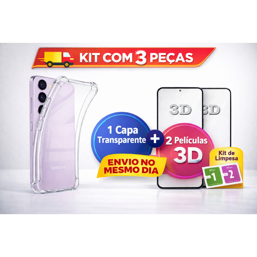 Kit 1 Capa Anti-Impacto + 2 Películas 3D Samsung A15 A54 A14 A05s M54 A34 A32 A55 A13 A12 A11
