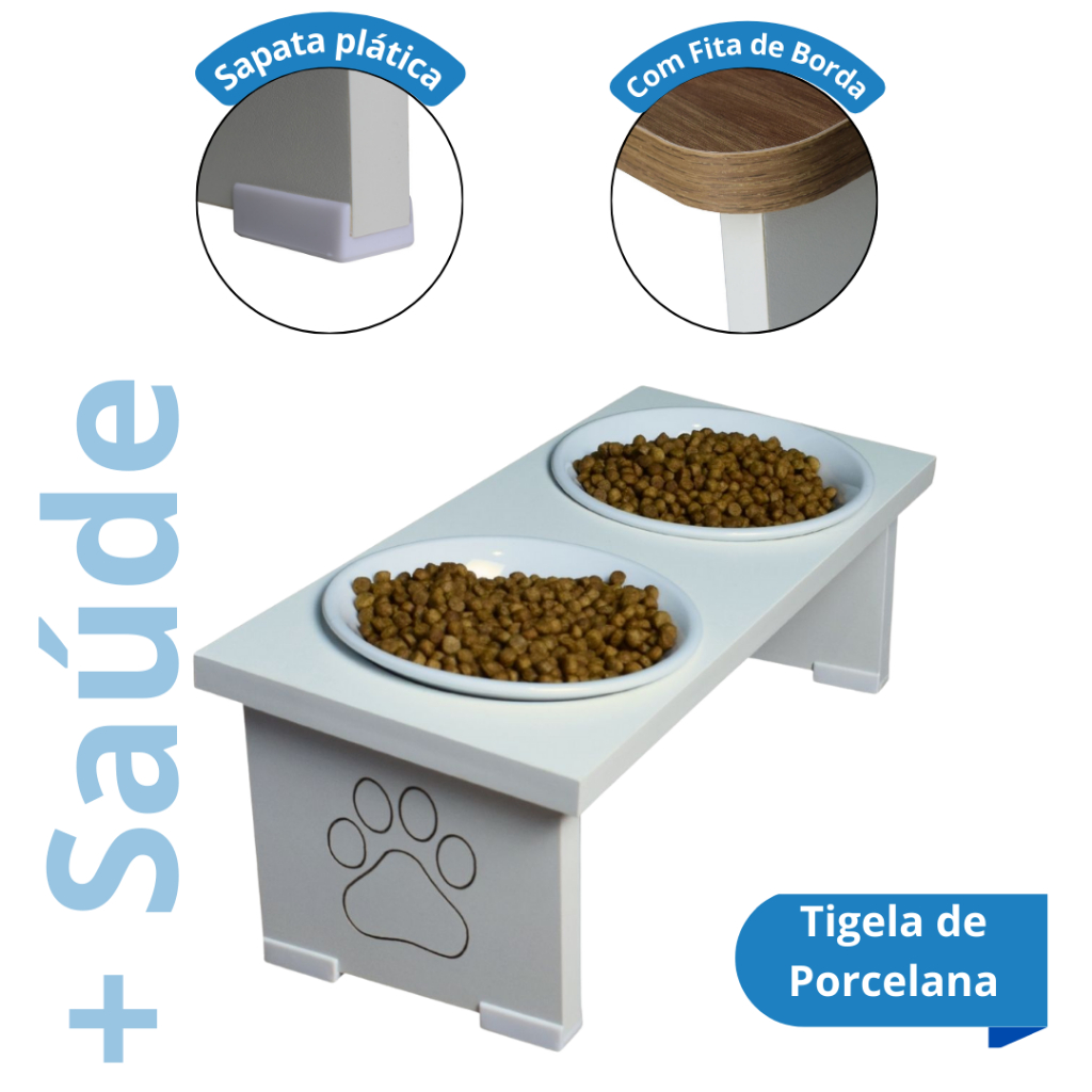 Comedouro Elevado Inclinado Duplo Elevado Pet MDF Duo Cachorro