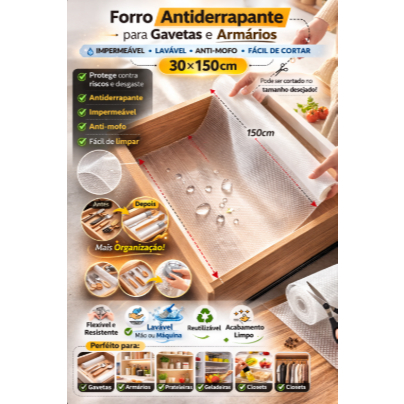 Forro Antiderrapante Para Armário, Gaveta, Geladeira E Guarda Roupas - Transparente