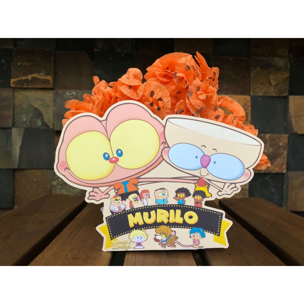 centro de mesa Mongo e Drongo | cachepô Mongo e Drongo | decoração Mongo e Drongo | aniversário Mongo e drongo | sacolin