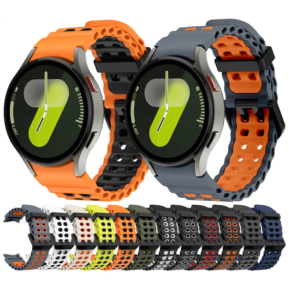 Pulseira de silicone compatível com Galaxy Watch 4, 5, 6 e 7 Ventilada Ajustável Confortável