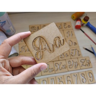 Stencil Molde de Letras Cursivas + Números - MDF - Pintura Educativo Coordenação em Oferta na Shopee