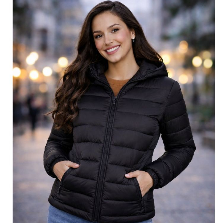 Jaqueta Puffer Feminina Bomber Bobojaco Preta Quente Pro Frio Inverno Com Bolso