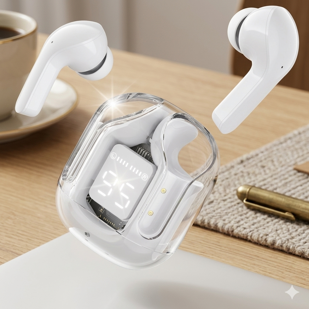Fone Bluetooth A31 Cristal Transparente Sem Fio Gamer HiFi Bass + Visor LED Bateria Longa Duração