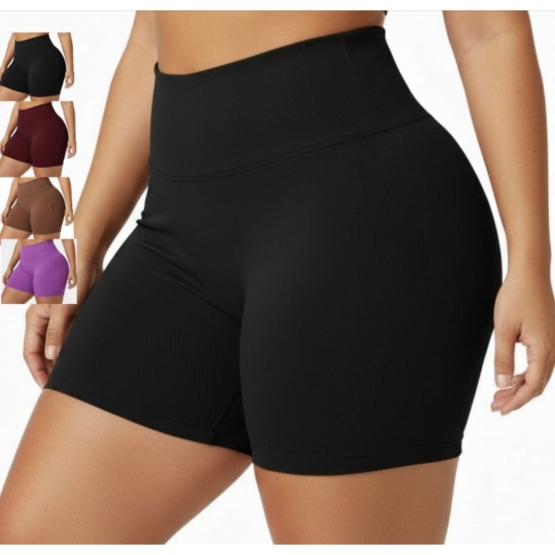 Short Feminino Canelado Cós Alto Academia, Corrida, Yoga, Roupa Fitnes, Zero Transparência, Não Marca, Confortável.